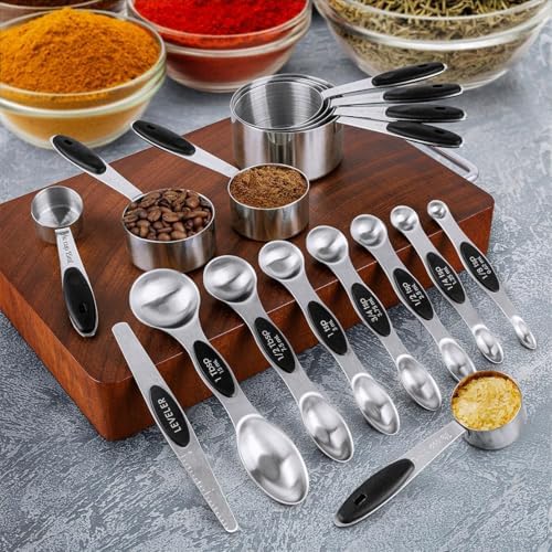 Measuring Cups & Spoons Set of 16, BOBIPRO Stainless Steel 8 Nesting