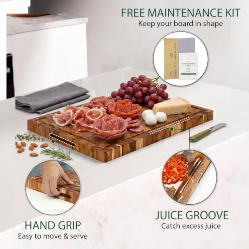 BEEFURNI Teak End Grain Cutting Board, 24 x 17 x 1.5 Inches