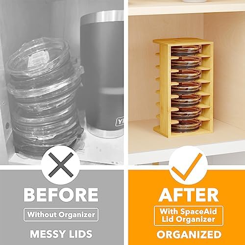 SpaceAid Bamboo Tumbler Lid Organizer for Kitchen Cabinet, Water