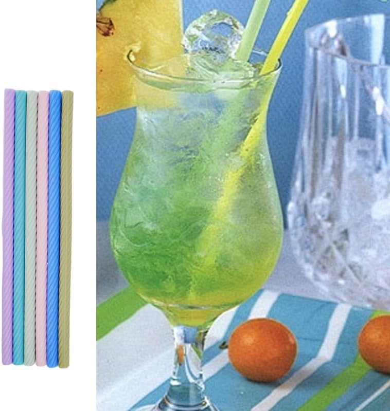 6 Sets Silicone Reusable Straws with Cases & Cleaning Brushes