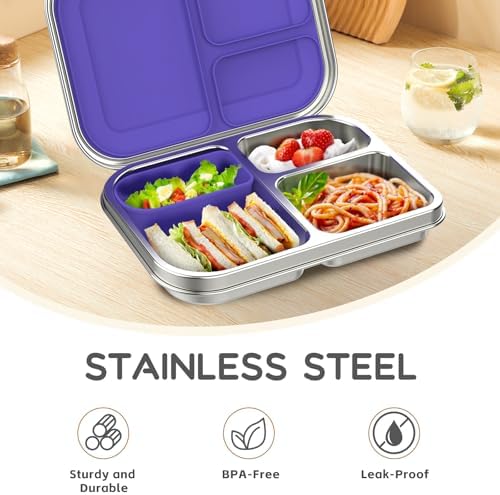 BOSEDSANG Stainless Steel Kids Leak-Resistant Bento Lunch Box