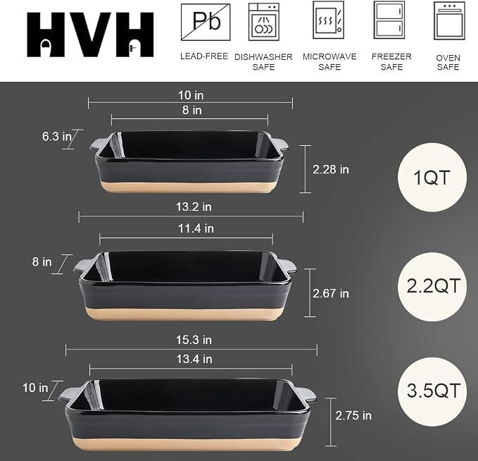 HVH Baking Dish Set, 9x13 Baking Dish, Ceramic Lasagne Pan Deep, Large - Image 4