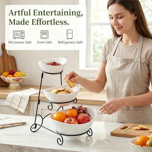 Covzoe 3 Tiered Chip and Dip Serving Set with Metal Stand