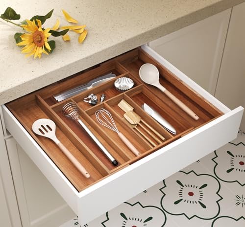 Fibogollo Expandable Kitchen Drawer Organizer,Acacia Wood Silverware