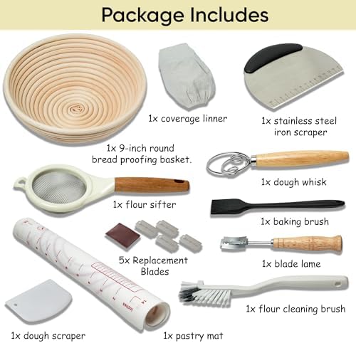 Sourdough Starter Kit With 9" Banneton Bread Proofing Basket Complete