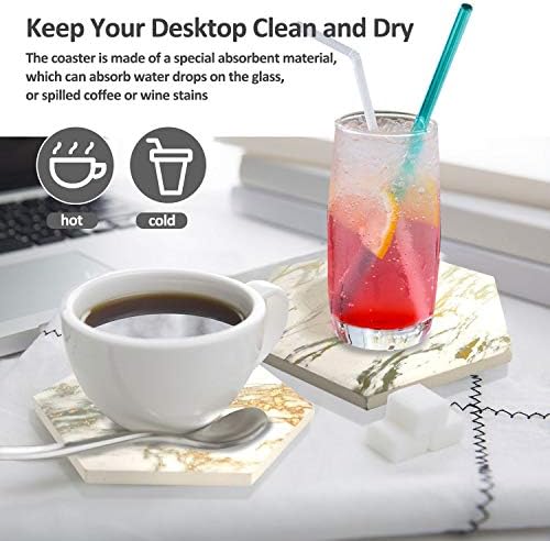 Coasters Set of 8 with Metal Holder Stand, Marble Design Ceramic