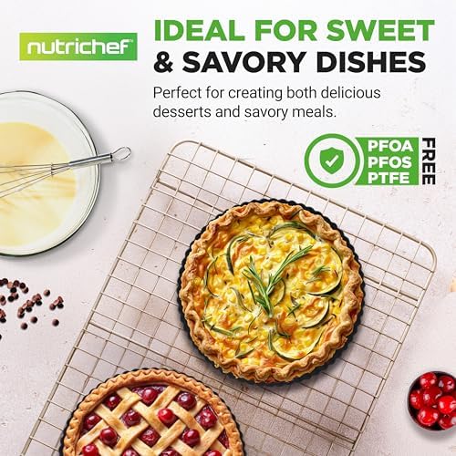 NutriChef 2 Round Tart Pans | 9 Inch Carbon Steel Tart Baking Trays