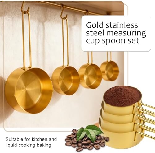11 pcs Gold Measuring Cups and Spoons Set,Includes 4pcs Measuring Cups