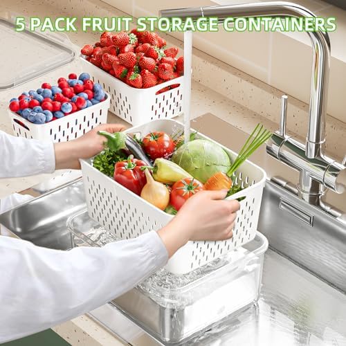 KEMETHY 5 Pack Fruit Storage Containers for Fridge with Removable