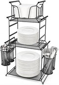 HULISEN 3-Tier Buffet Caddy, 7-Piece Paper Plate & Utensil Holder for