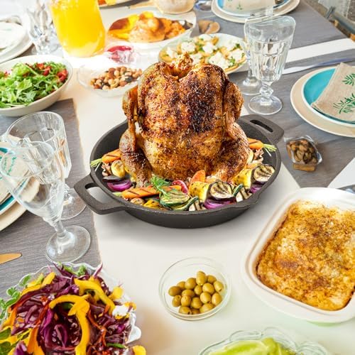 Vertical Cast Iron Chicken Roaster with Roasting Pan