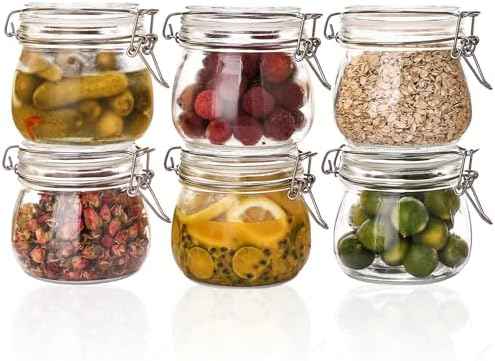 Liuruiyu 16oz - 6 Pack Round Glass Jars with Airtight Lid, Wide Mouth