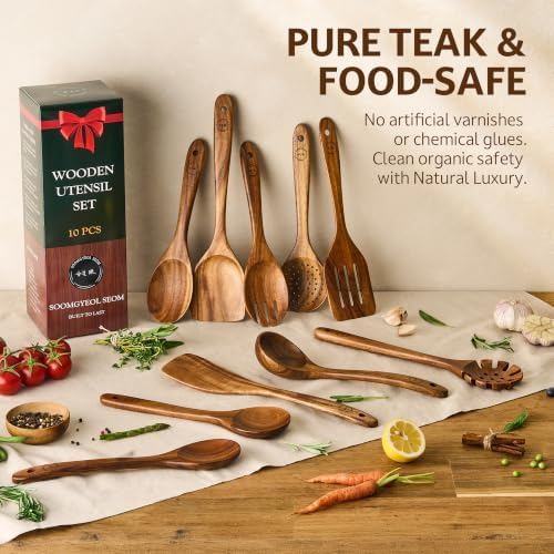 SOOMGYEOL SEOM 10-Piece Teak Wooden Utensil Set