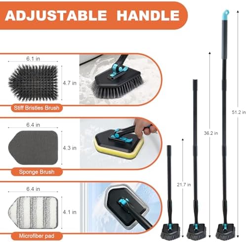 Long-Handled Shower Scrub Brush, 3-in-1, Black