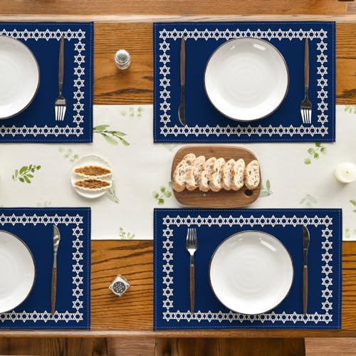 Artoid Mode Passover Hexagram Placemats Set of 4, 12x18 Inch Seasonal