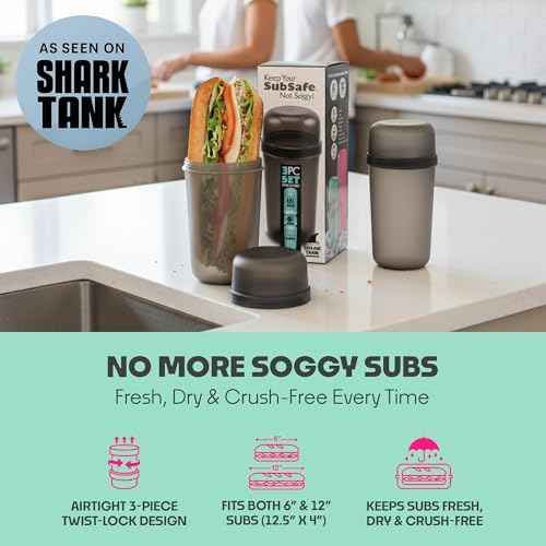 SubSafe 3-Piece Sub Sandwich Container, Charcoal Grey