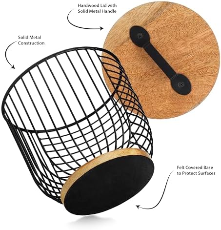 Coffee Filter Holder for Counter with Wooden Lid - Round Black Wire