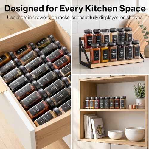 EDELHAUS Glass Spice Jars with Label, Space Gray Sprinkle Lids