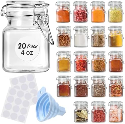 SKOCHE 20 Pack 4 oz Glass Spice Jars