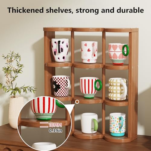 Wooden Coffee Mug Display Rack, Countertop Freestanding Grid Vintage