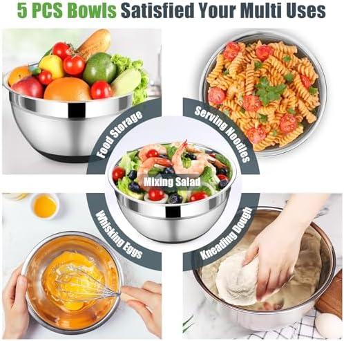 P&P CHEF Mixing Bowls with Lid Set, Nesting Bowl for Storing, Black