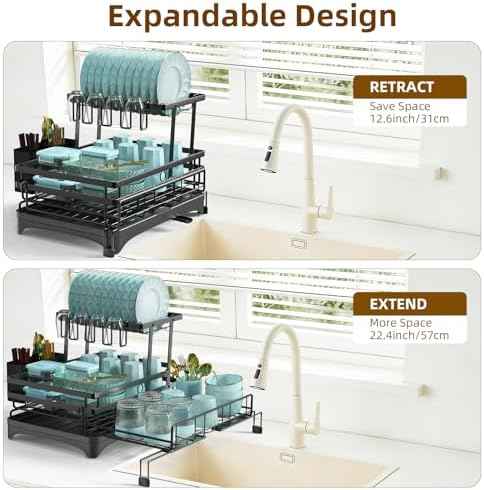 AULEEP 2-Tier Foldable Dish Drying Rack for Kitchen Counter Over the Sink