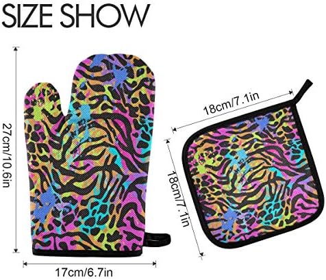 QMXO Colorful Leopard Skin Oven Mitts Quilted Cotton Lining Potholders