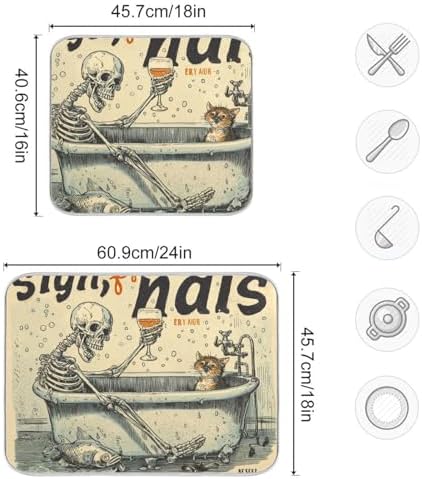 OTVEE Skeleton’s Bath and Wine Dish Drying Mat for Kitchen Counter