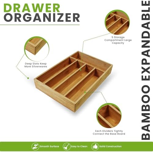 Utopia Kitchen Silverware Organizer, Bamboo Utensil Drawer Organizer