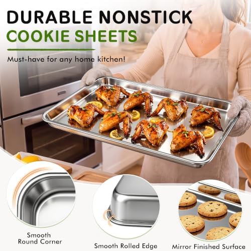 Baking Sheet Pan Set of 2, Stainless Steel Cookie Sheets for Baking