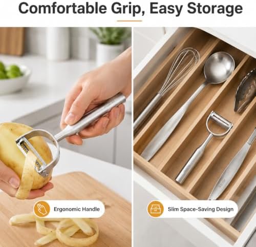 2-in-1 Julienne Vegetable Peeler, Stainless Steel Y Peeler with Dual
