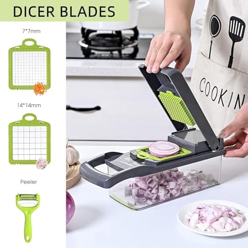 16-in-1 Vegetable Chopper with 7 Blades, Grey
