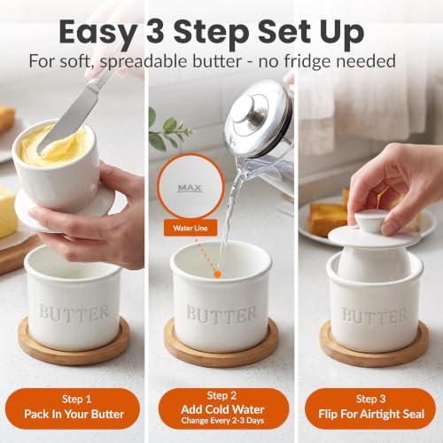 Priority Chef Butter Crock with Lid for Countertop with Spreader Knife