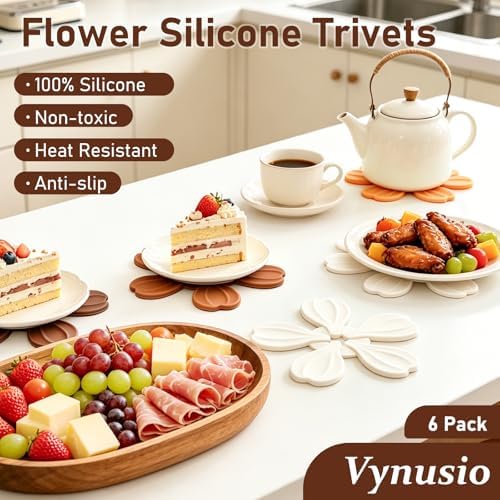 Silicone Trivets for Hot Dishes Pots and Pans - 6 Pack Tree Mat +1