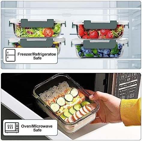 VERONES 10 PACK 22 OZ Glass Meal Prep Containers, Grey