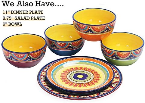 Bico Vintage Tunisian Ceramic Dipping Bowl Set (9oz bowls with 14 inch platter), for Sauce, Nachos, Snacks, Microwave & Dishwasher Safe
