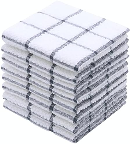 Cotton Dish Towels for Kitchen, Dish Rags, 12 x 12 Inches, 8pc, Grey