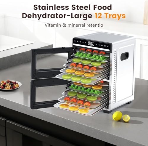 WAA Food Dehydrator, 12 Stainless Steel Trays, 1100W