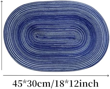 WAZAIGUR Oval Placemats Set of 4, Woven Braided, 18 x 12 Inch, Blue &