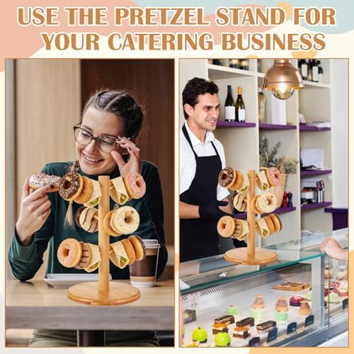 2 Pack Pretzel Stand, 13.4" Large Bamboo Pretzel Holder Stand