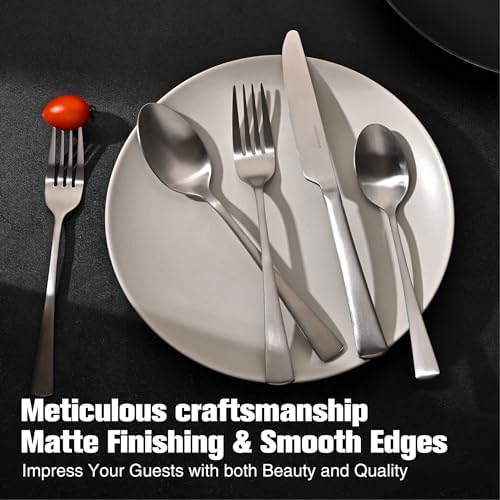18/10 Flatware set for 4, 20 Piece Matte Stainless Steel Silverware