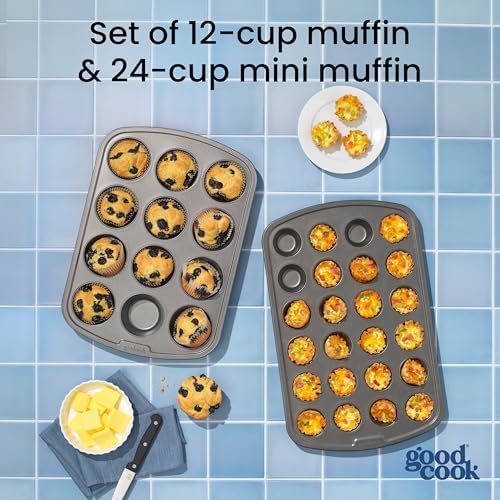 GoodCook Set of 2 Everyday Nonstick Muffin Pans – 12‐Cup Standard and