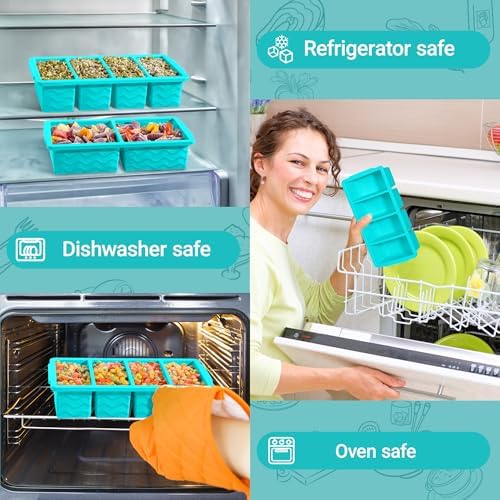 Silicone Freezer Trays with Lid for Soup, 1-Cup & 2-Cup Large Ice Cube