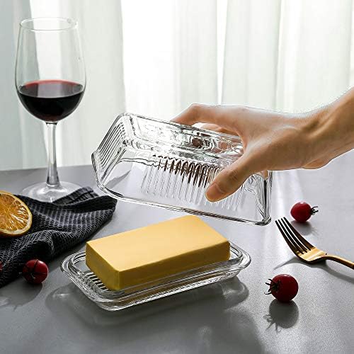 Glass Butter Dish with Lid from 1500 C Tabletop Farm-house Heavy Thick