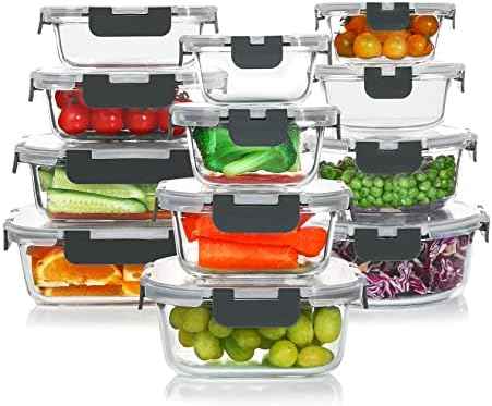 KOMUEE 24-Piece Glass Food Storage Containers Set, Gray