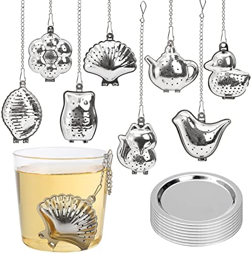 Elsjoy Set of 8 Loose Leaf Tea Infusers with Chain and 8 Drip Trays