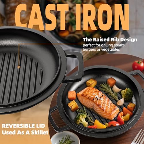 Cast Iron Dutch Oven Pot with Skillet Lid – Pre-Seasoned – Skillet Lid