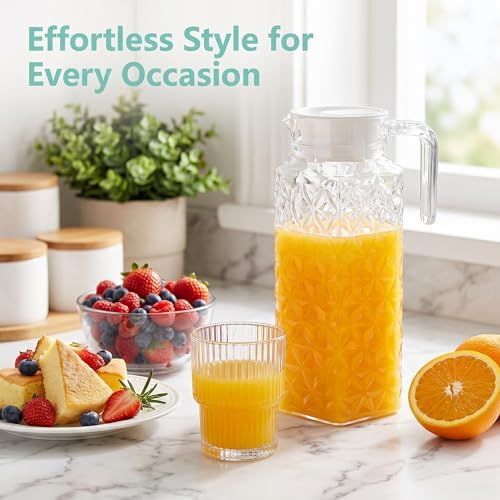 Peohud 2 Pack Acrylic Pitchers, 37oz Clear Plastic Pitcher with