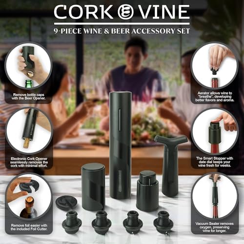 Electric Wine Bottle Opener Set, Beer Opener & Wine Stoppers, Battery