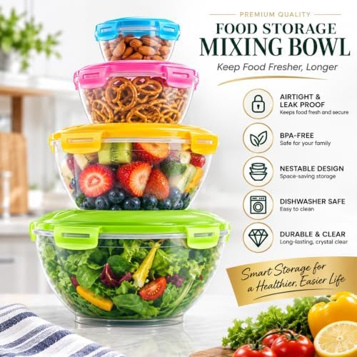 Neoflam 8-Piece Mixing Bowl Set with Lids, Airtight, Stackable